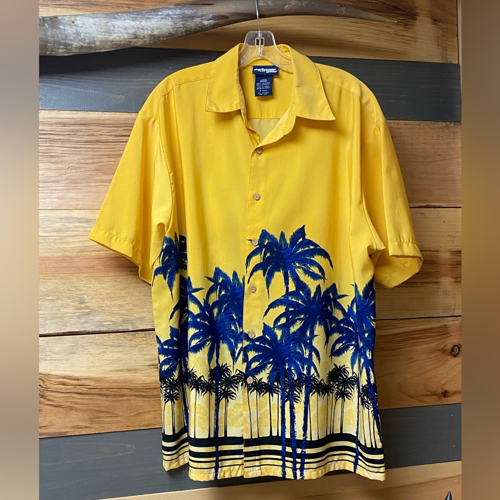 Extreme Gear Shirt Mens Large Hawaiian Tropical Palm Resort Casual Button Down